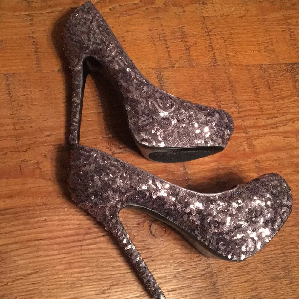 Bakers Silver Sequined Stiletto Pumps